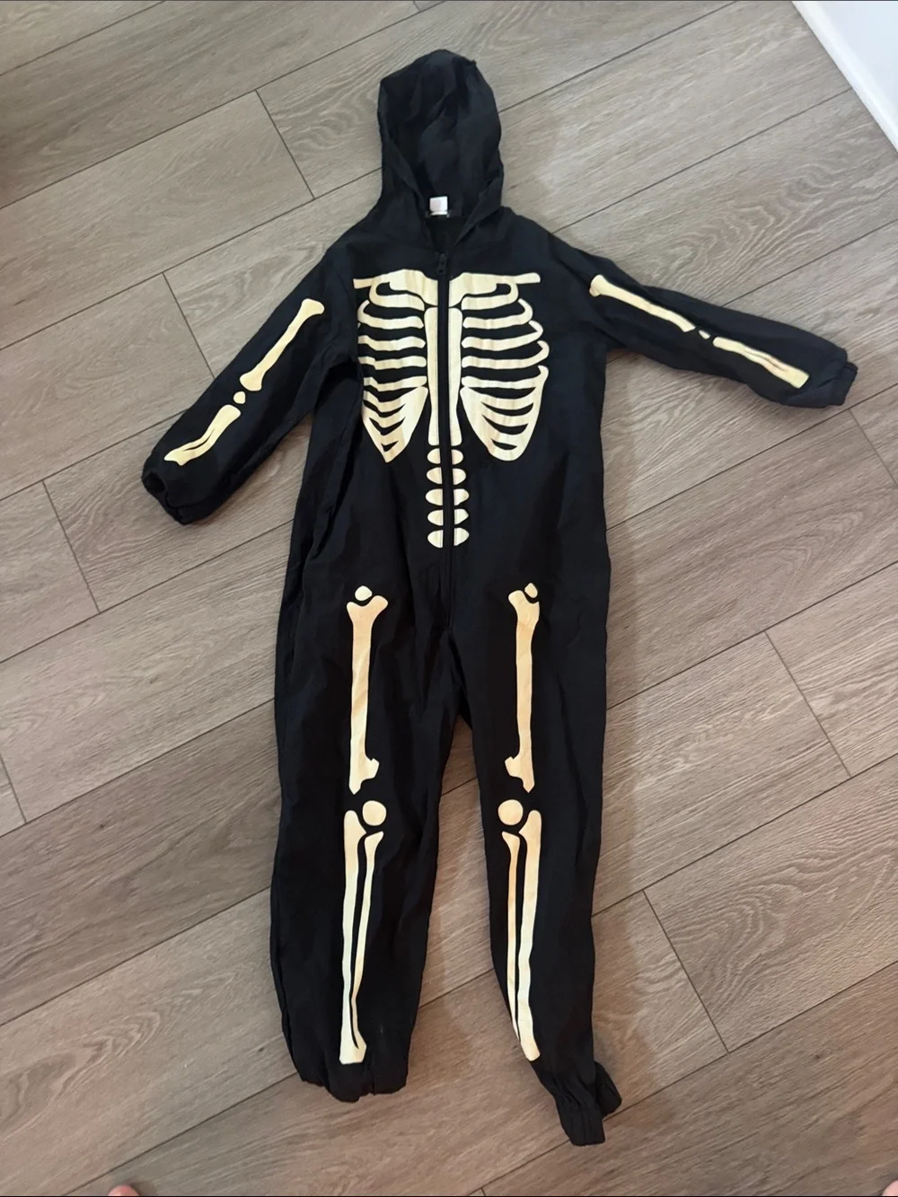 Zara Black Hooded Skeleton Jumpsuit with Glow Bone Print